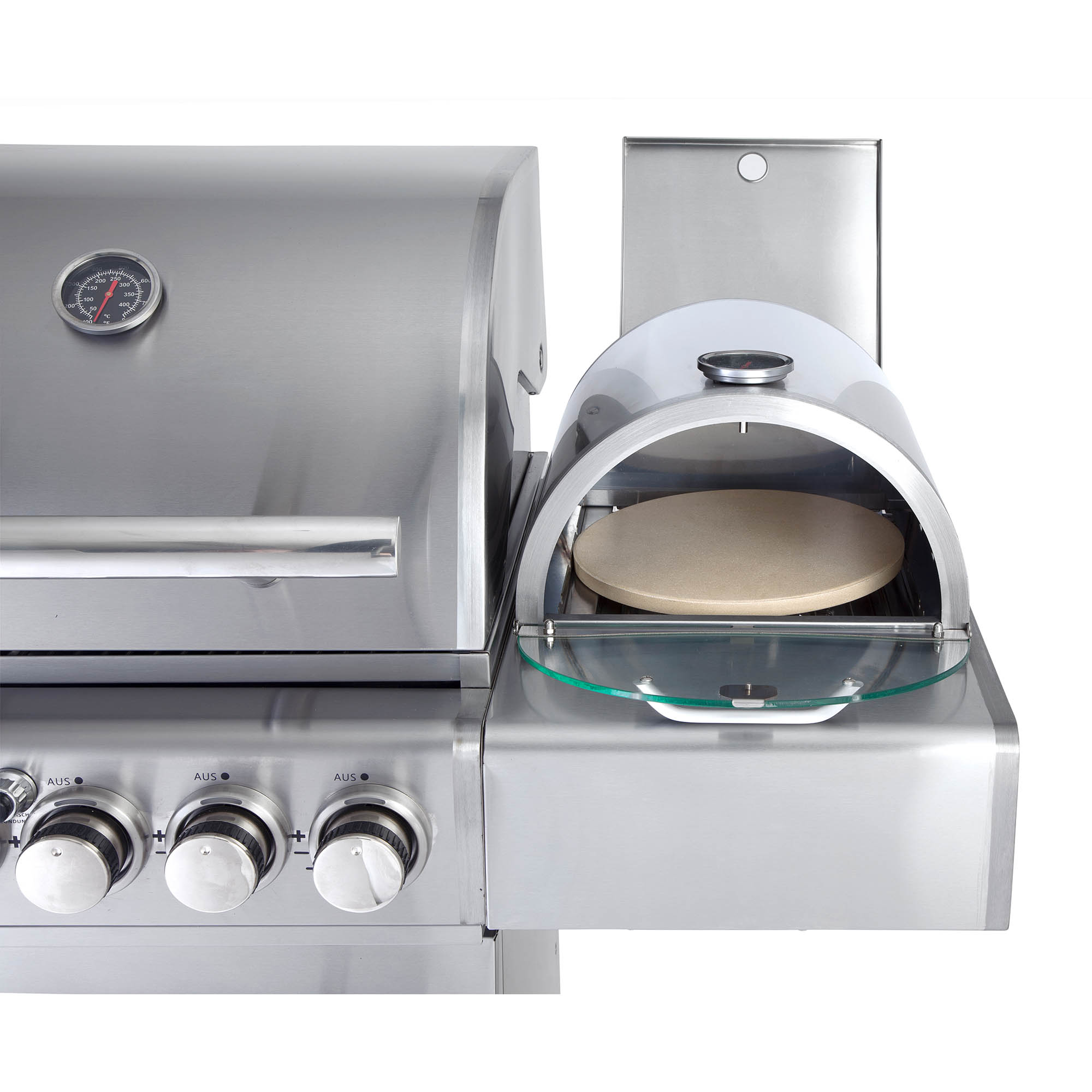 ALLGRILL Edelstahl-Aufsatz für Gasgrills mit Seitenkocher PIZZABOXX rund