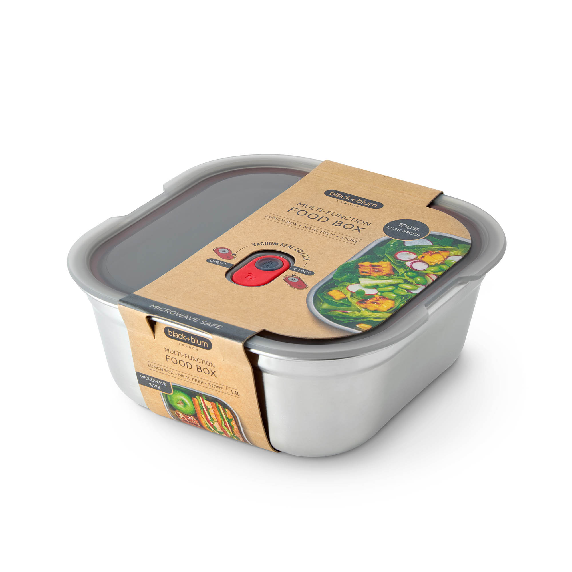 BLACK+BLUM Multifunctional Lunchbox, Stainless Steel, Large, 19.5 x 19 x 7.7 cm, 1.4 litres