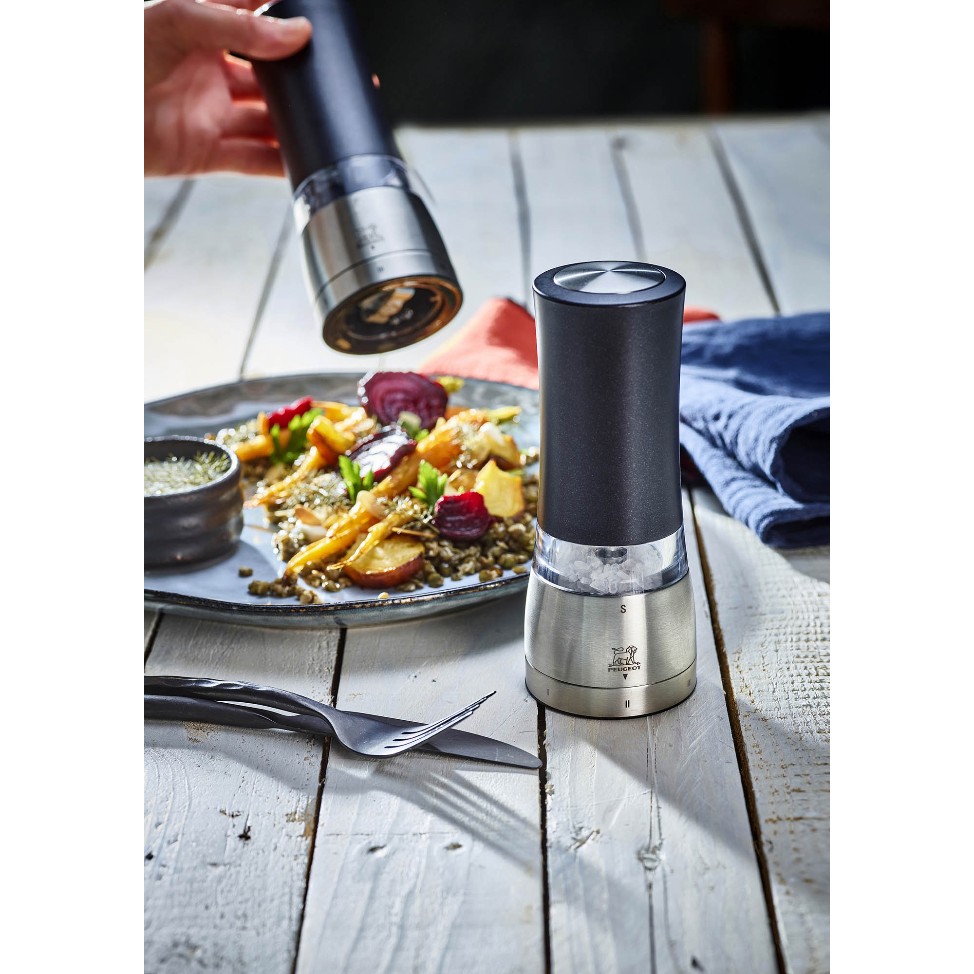 PEUGEOT DAMAN ELECTRIC Salt and Pepper Mill Set, 16 cm, U'Select Z, black