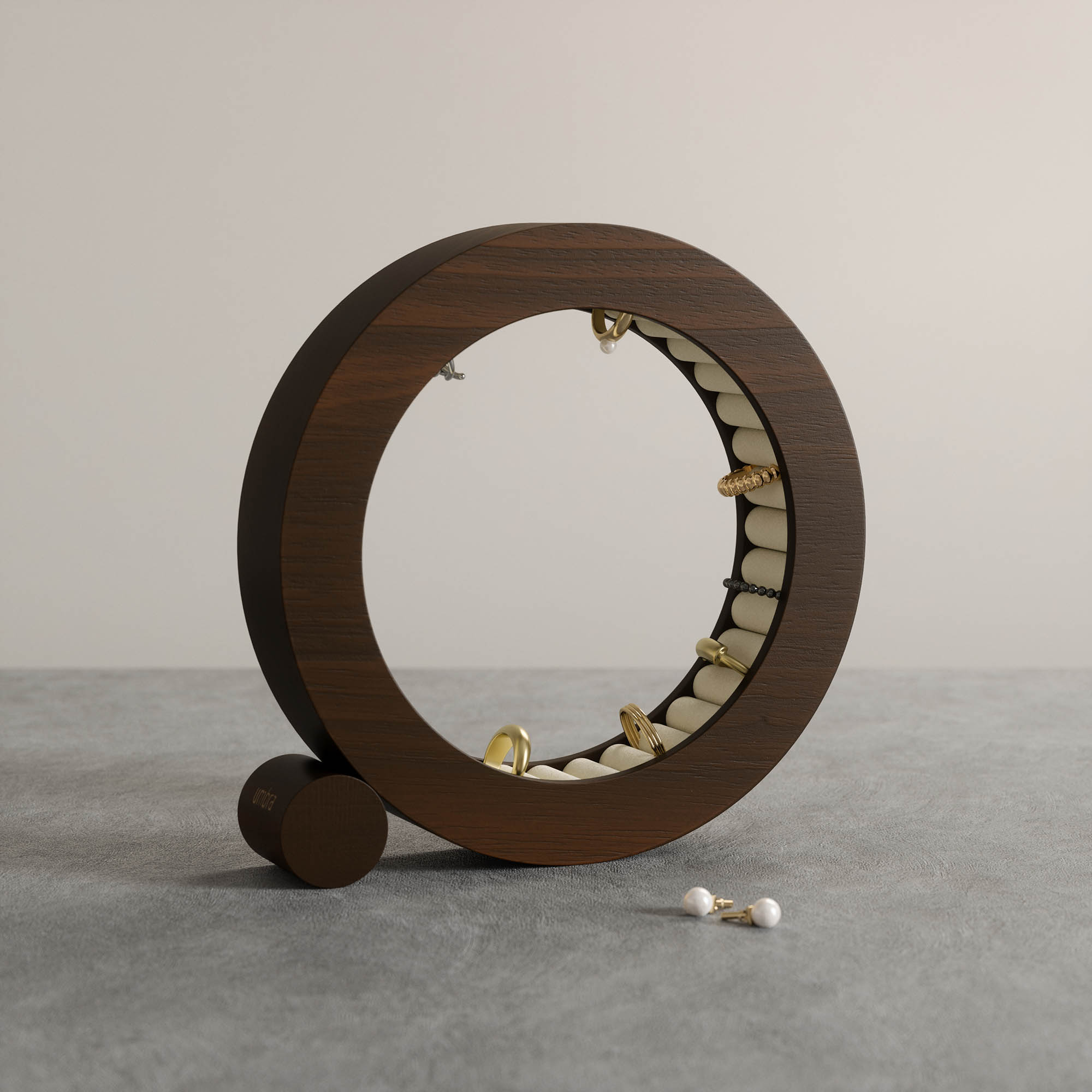 UMBRA Jewellery Organiser Ring Holder FERRIS Ash Wood Walnut Brown