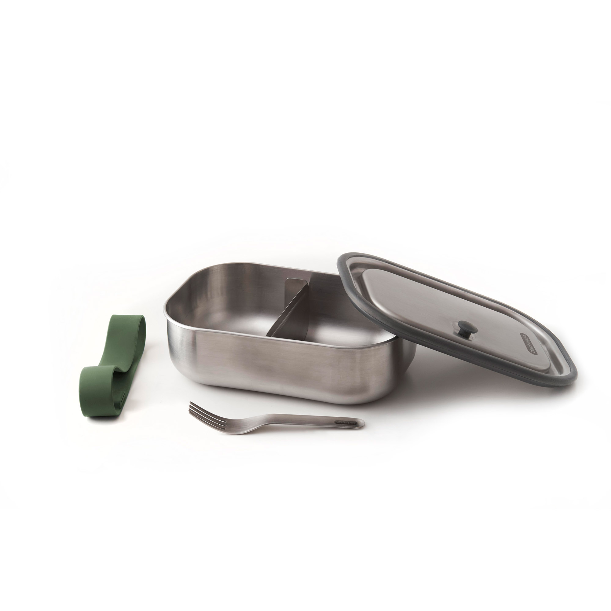 BLACK+BLUM Lunchbox Edelstahl mit Gabel groß 1,0 Liter 20 x 15 x 6,5 cm olive