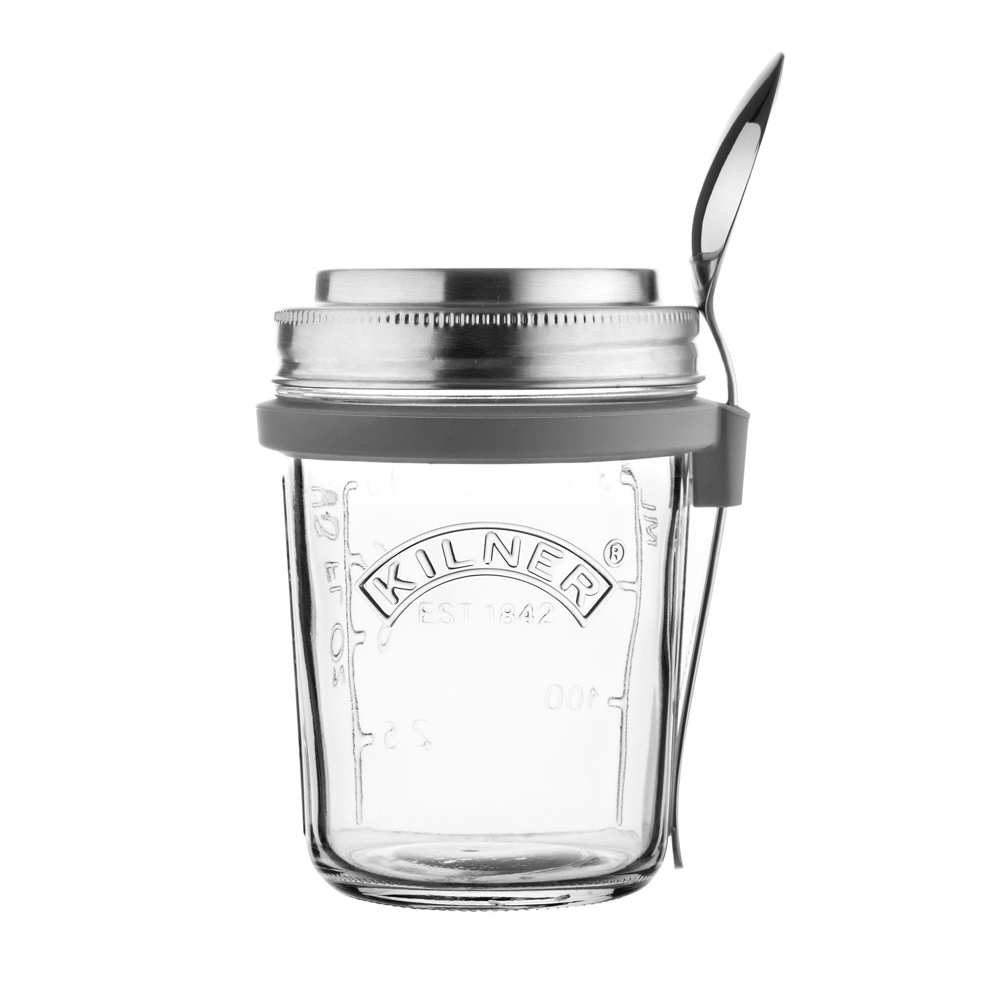 KILNER Frühstücksglas 0,35 Liter mit Schraubverschluss-Deckel und Löffel