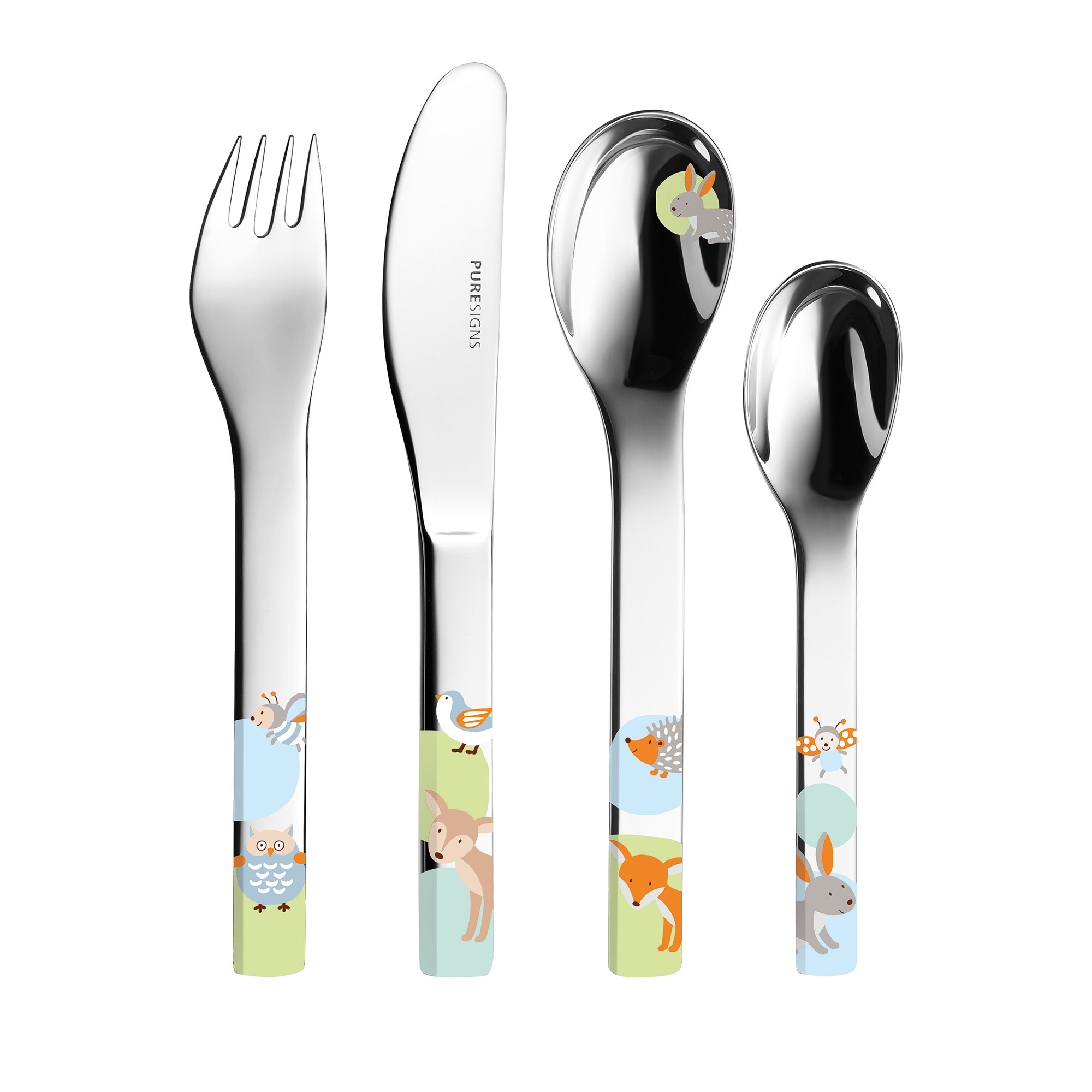 PURESIGNS Kinderbesteck ONE Woody Set 4-teilig
