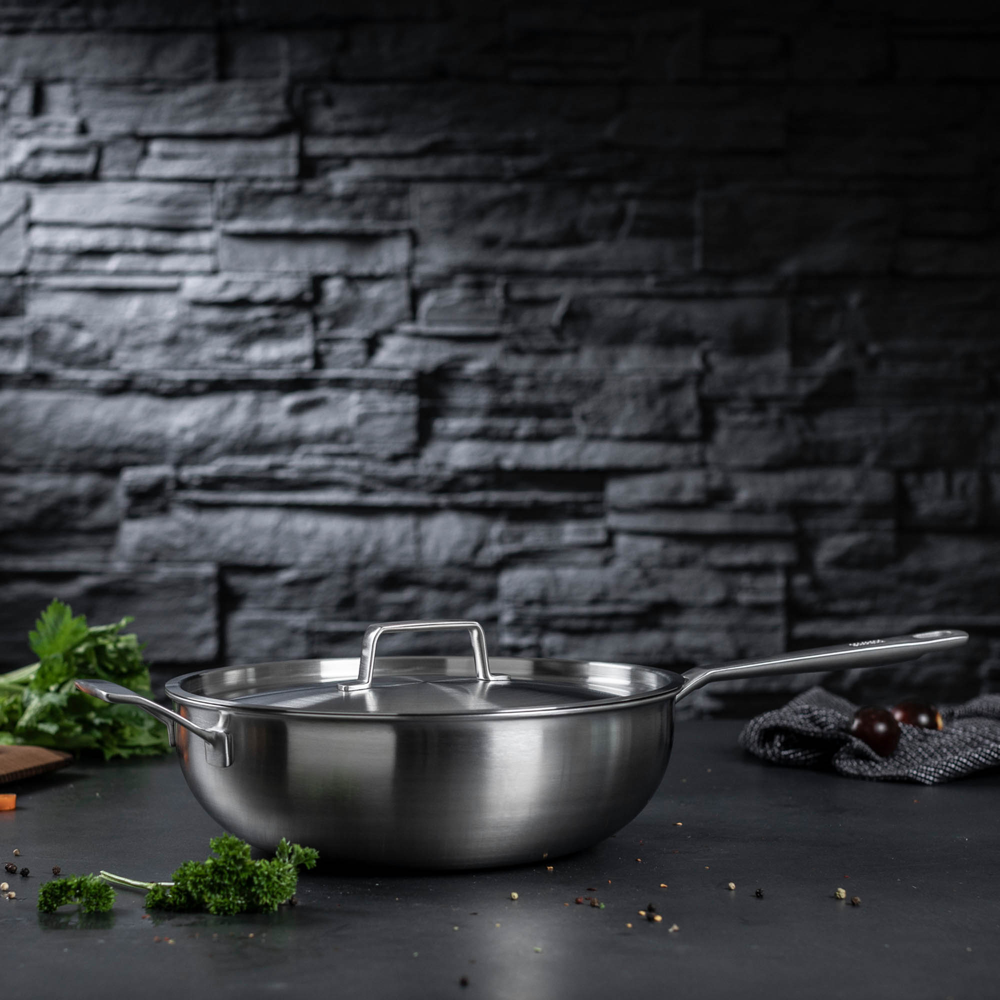 KUHN RIKON Wok CULINARY FIVEPLY 28 cm Edelstahl unbeschichtet INDUKTION