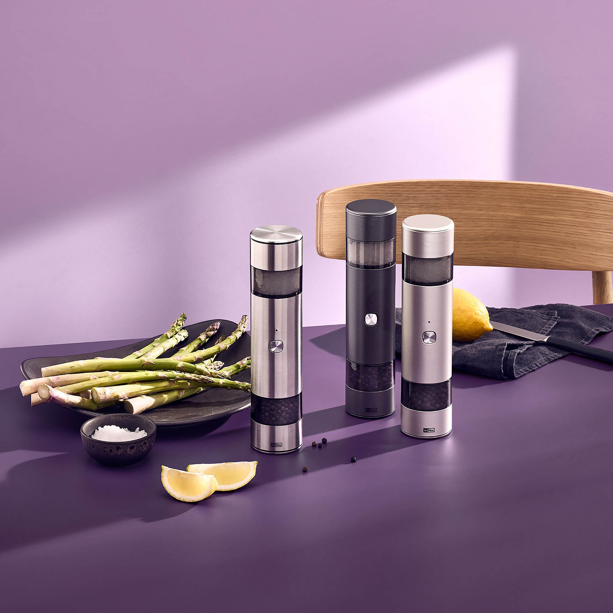 AdHoc Elektrische Pfeffer- / Salz-Doppelmühle i.MILL DUO 23,5 cm Edelstahl schwarz