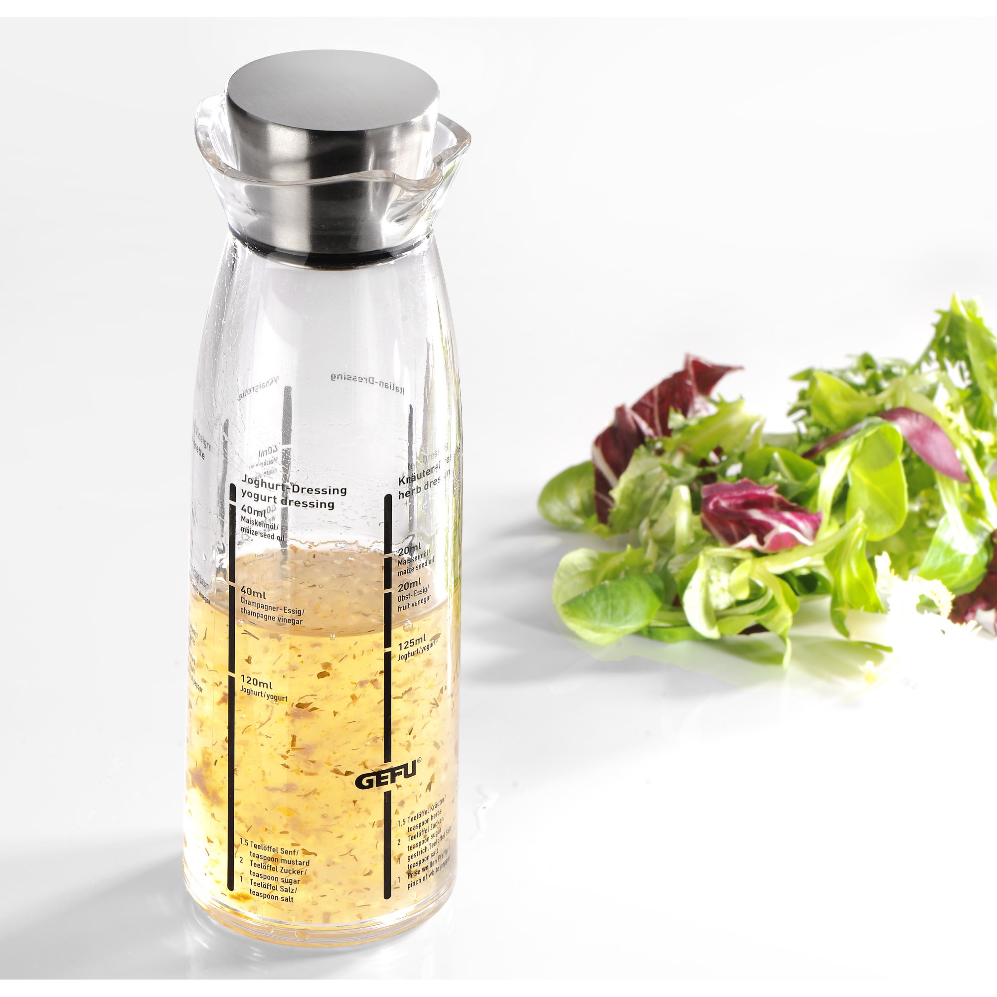 GEFU Dressingshaker Salatdressingshaker MIXO mit 5 Rezepten |  Dressingshaker & Mixbecher | Vorbereiten & Zubereiten | KOCHEN & BACKEN |  1a-Neuware