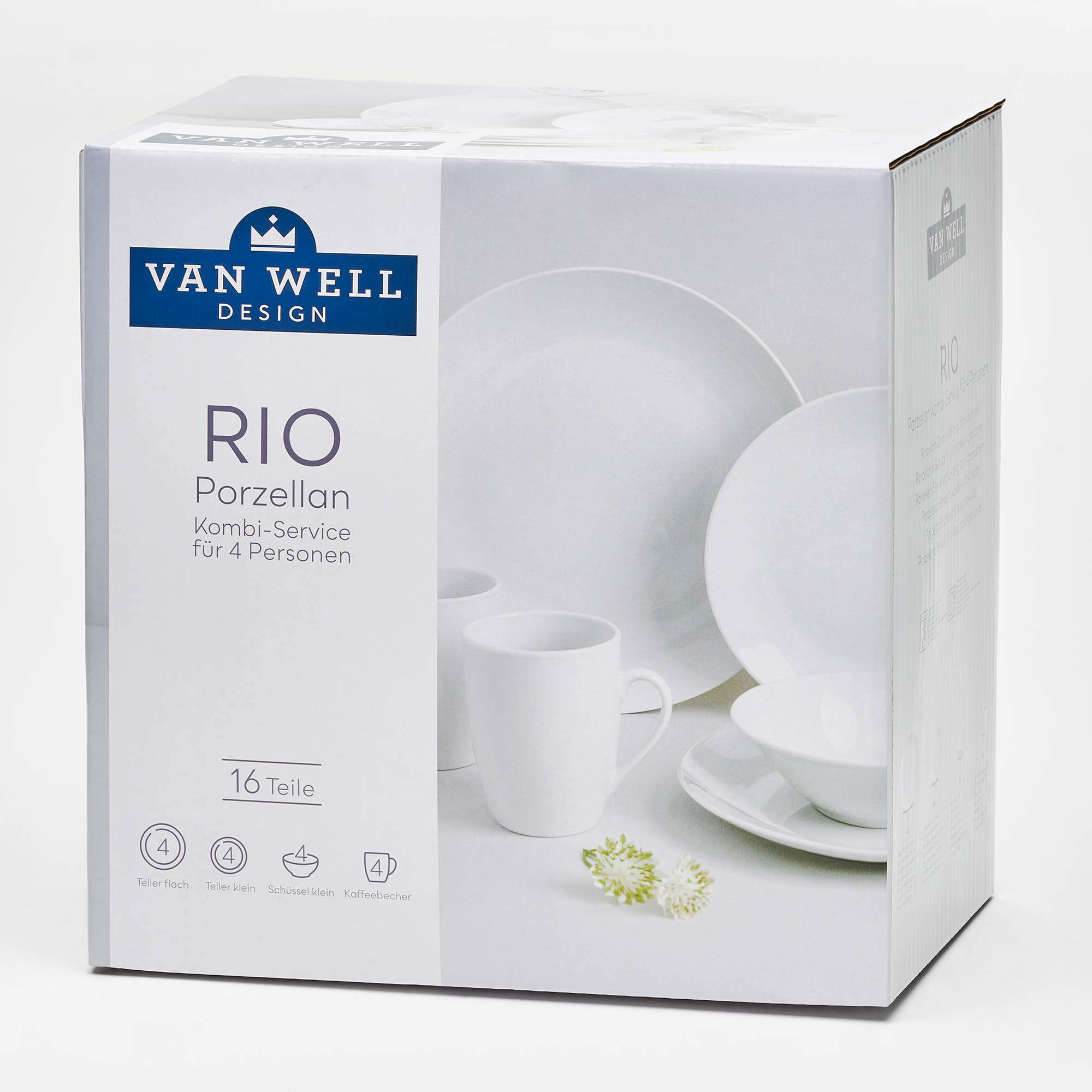 VAN WELL | ESSEN Coupe-Form Porzellan 16-teilig 1a-Neuware RIO Kombiservice 4 TRINKEN Porzellan | Personen | & Kombiservice für weiß 
