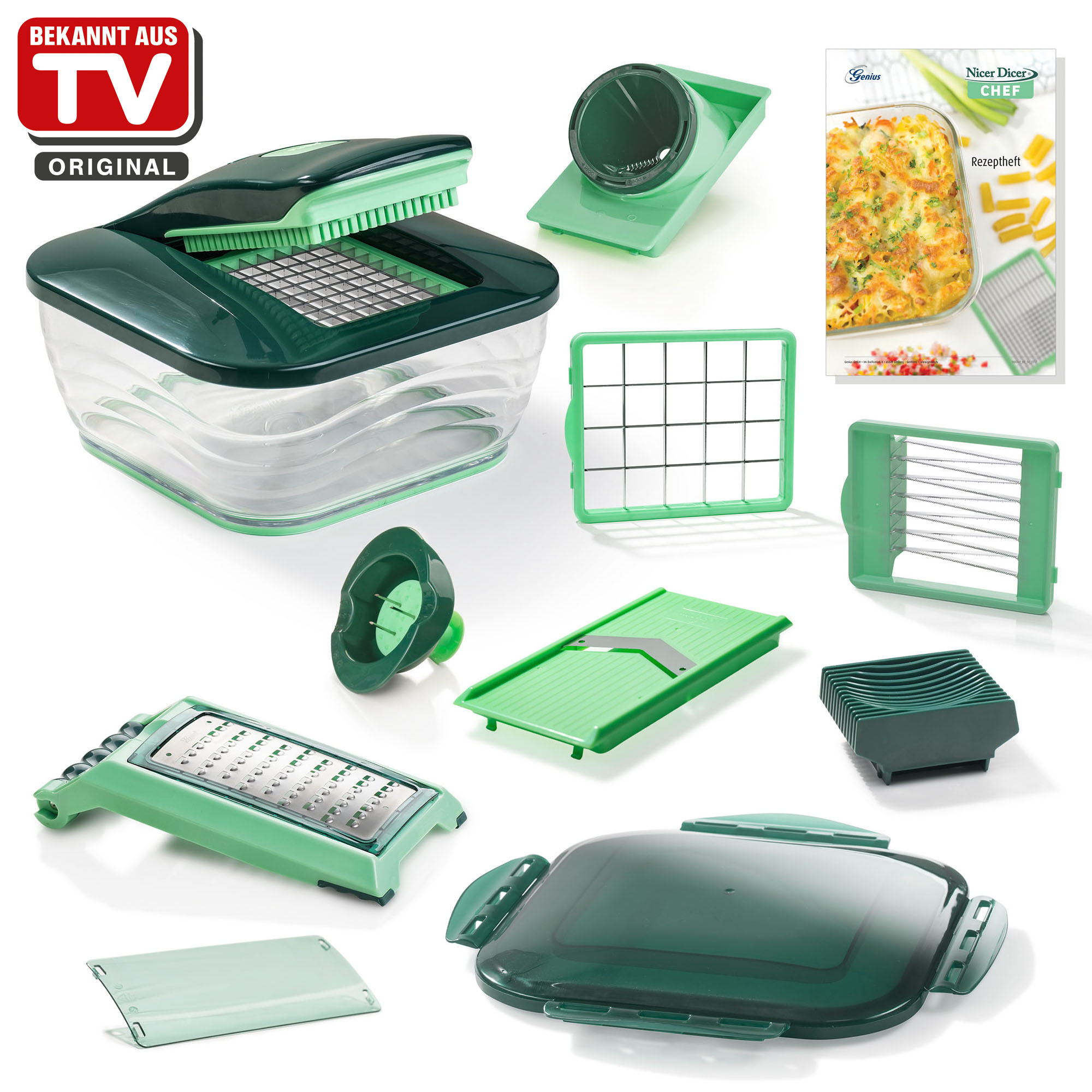 GENIUS Nicer Dicer Chef Set 15-piece green multifunctional cutter, Cutters  & slicers, Preparing & cooking, COOKING & BAKING
